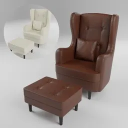 Leather armchair with ottoman