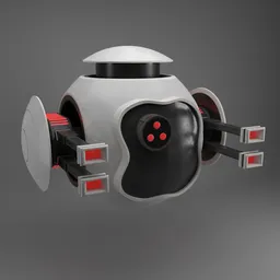 "Get ready to blast off with the Scifi Pow Poly Spherical Attack Drone 3D model for Blender 3D! Featuring a sleek, grey metal body inspired by Super Bomberman and Tie Fighter, this UAV is equipped with a cybermagnetosphere and red-face light for maximum destruction. Perfect for sci-fi enthusiasts and animators alike, download this 3D model from our store website now."