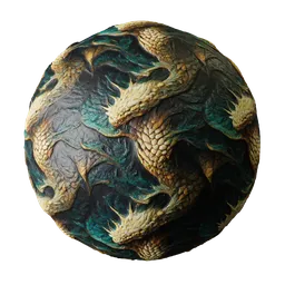 Seamless dragon pattern PBR material for Blender, 2K resolution, intricate scales and textures, ideal for 3D animal surfaces.
