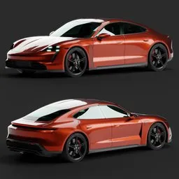 Highly detailed red Porsche Taycan 3D model, showcased in Blender, suitable for animation and rendering projects.