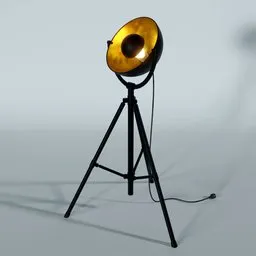Realistic 3D model of a modern floor lamp with a golden interior, designed in Blender, ideal for interior renderings.