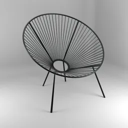 "Outdoor Lounge Chair Circular - A sleek black chair with circular design, perfect for outdoor spaces. This 3D model in Blender 3D features steel plating, smooth lines, and a hint of smoke tendrils, creating a captivating visual appeal."