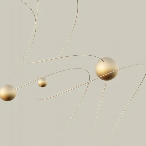 Abstract 3D model of golden spheres on a curve, depicting motion, ideal for Blender graphics and creative design.