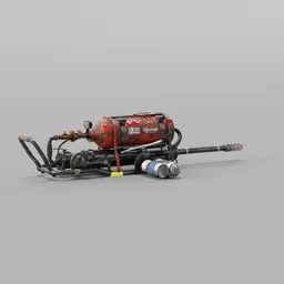 "Custom made military-sci-fi Flame Thrower 3D model for Blender 3D software. Ultra-detailed design inspired by Randy Post and rendered with Octane Render. Perfect for sci-fi and military themed projects."