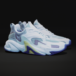 "White Sneakers photoscan 8k - 3D model for Blender 3D. Muted vaporwave ombre finish on nonbinary model. Inspired by Rei Kamoi and featuring spectral colors and thin spikes."