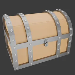 Detailed 3D wooden chest with iron bands, optimized for Blender rendering.