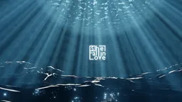 Underwater 3D scene with sunbeams and dynamic text, customizable for creative use in Blender with Eevee rendering.