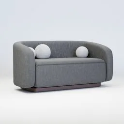 Realistic grey fabric sofa 3D model with pillows, designed for Blender rendering.