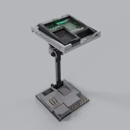 "Explore the world of sci-fi with this animated 3D monitor for Blender 3D. Perfect for concept art, cyberwars, and game design, this monitor features a keyboard and stroboscope with UE and UT4 compatibility. Witness stand and clipboard add to the futuristic feel. Model created with BlenderKit 3D."