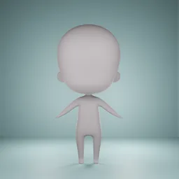 "Chibi base 3D model for Blender 3D - a cute and untextured white character with a slender symmetrical body, round head and thin face, made entirely from gradients. Ideal for creating children's toy renders and avatar images."