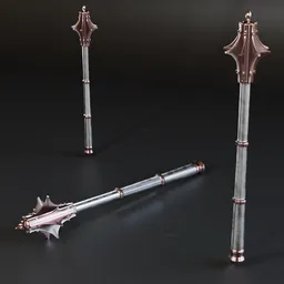 Low poly 3D model of a metal mace weapon, suitable for Blender war game design.