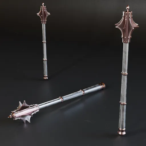 Low poly 3D model of a metal mace weapon, suitable for Blender war game design.