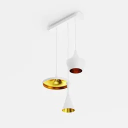 3D model of a modern white ceiling light with elegant gold interior, compatible with Blender for rendering and animation.