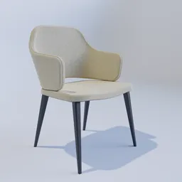 High-quality Blender 3D render of a modern armchair model showcasing sleek design with beige upholstery and black legs.