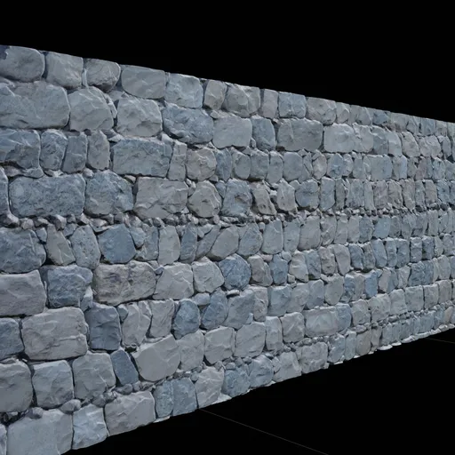 Detailed stone texture on 3D model wall for Blender rendering, showcasing quad mesh topology.