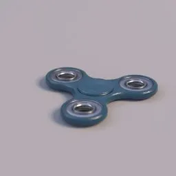 Detailed Blender 3D rendering of a blue plastic fidget spinner with realistic textures and lighting.