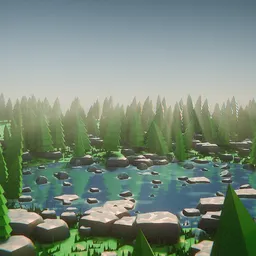 Lowpoly Meadow with a Pond