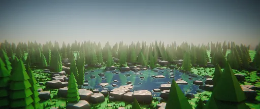 Lowpoly Meadow with a Pond