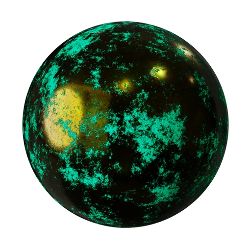 Realistic PBR material for Blender with tarnished, weathered patina finish, suitable for industrial and antique 3D design.