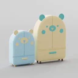 Cartoonish kids' wardrobe 3D model with teddy bear design, optimized for Blender rendering.