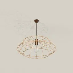 3D Blender model of a minimalistic wireframe chandelier, showcasing geometrical design and casting a detailed shadow.