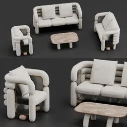 Tubular Cream Fabric Sofa