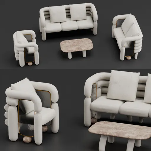 Tubular Cream Fabric Sofa