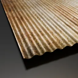 Rustic corrugated iron roofing sheet 3D model with realistic PBR textures, ideal for Blender exterior designs.