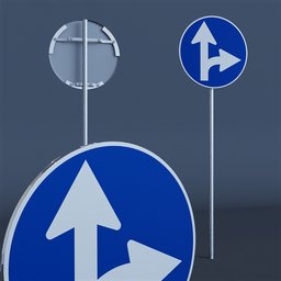 "Two direction road sign with honeycomb texture and reflective surface, created in Blender 3D. This communication-themed 3D model features metal bars and a PVC poseable structure, designed by Puru. Perfect for traffic sign visuals, UI designs, and interconnections in the metaverse."