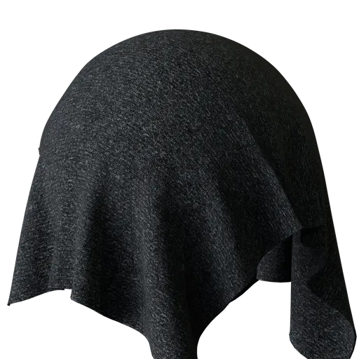 4K PBR Black Knitted Cotton fabric texture with small furs, showcasing enhanced detail and seamless tiling for 3D rendering.