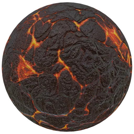 Highly detailed molten lava texture for 3D modeling, featuring glowing cracks and rugged surface, suitable for PBR workflows.