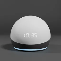 Highly-detailed Blender 3D model of smart speaker with display indicating time, enhanced audio output, and modern design.