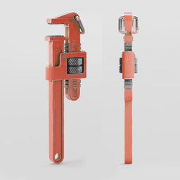 Detailed 3D render of an adjustable wrench in red with realistic textures, suitable for Blender projects.