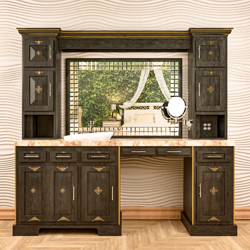 Detailed 3D model of a Victorian-style vanity with 4K textures, hand-painted embellishments, and Substance 3D Painter finish.
