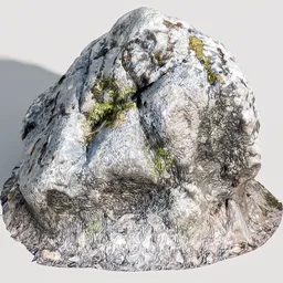 Photo-realistic 3D scanned round boulder with detailed texture for Blender landscape design.