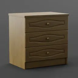 Detailed 3D model of a wooden kitchen cupboard with multiple drawers, designed for Blender rendering.