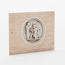 "Low poly 3D model of a photogrammetry wall ornament featuring a charming sculpture of a man and woman, inspired by historic artworks and designed with textured disc base. Perfect for Blender 3D projects in molding-carving category. Created with Blender 3D and available in 4k resolution."