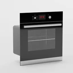 Modern 3D-rendered kitchen oven with digital display, created in Blender for design and architectural visualization.