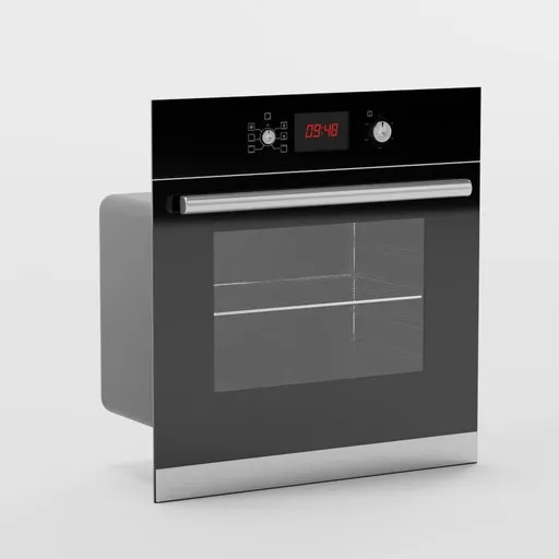 Modern 3D-rendered kitchen oven with digital display, created in Blender for design and architectural visualization.