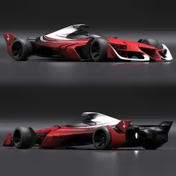 Detailed 3D model of a futuristic racing vehicle with advanced aerodynamics and safety features, akin to Formula series cars.