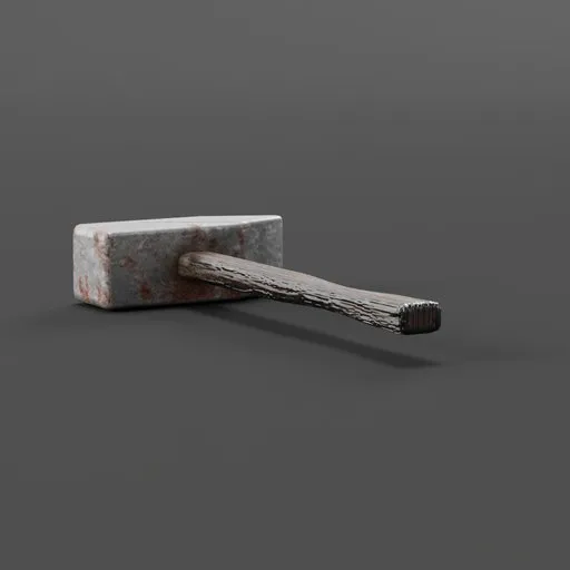 Detailed 3D model of a rustic hammer with textured wood handle suitable for Blender rendering.