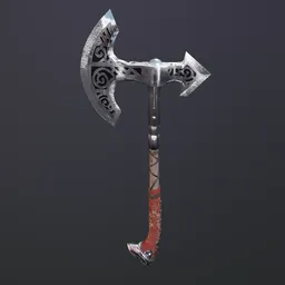 Intricately detailed Nordic war axe 3D model with 4K textures, optimized for Blender rendering.