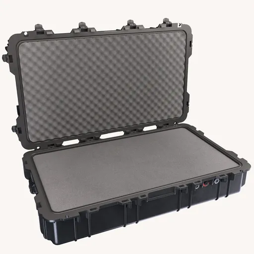 Realistic 3D model of open hard-shell protective case with foam interior, optimized for Blender rendering.
