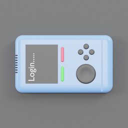 "Portable game console with a unique design inspired by Tōshi Yoshida and Ladrönn, created using Blender 3D. Features a simplistic button iconography and small neon keyboard. Perfect for gaming on the go."