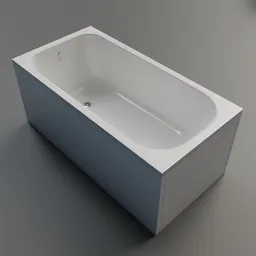 High-quality 3D model of a simple white bathtub with wooden frame suitable for Blender renderings in interior design.