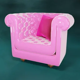 High-quality 3D render of a glossy pink Chesterfield armchair with pillow, customizable color design, optimized for Blender.