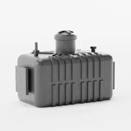 "Modular PP plastic biodigester in monochrome 3D model for Autodesk 3D rendering. Produces natural gas for sustainable housing. Includes sewage connector and mist filters."