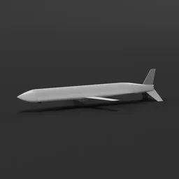 "Blender 3D X-101 missile model - long-range cruise missile developed by Russia. Symmetrical full-body rendering with a grey metal body and rocket shape. Perfect for equipment design and visualization."