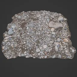 Detailed photorealistic 3D scanned terrain of rocks and gravel for Blender rendering and game design.