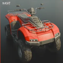 Red low poly ATV 3D model with PBR textures, ideal for Blender game development.